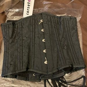 Black Brocade steel bone underbust corset